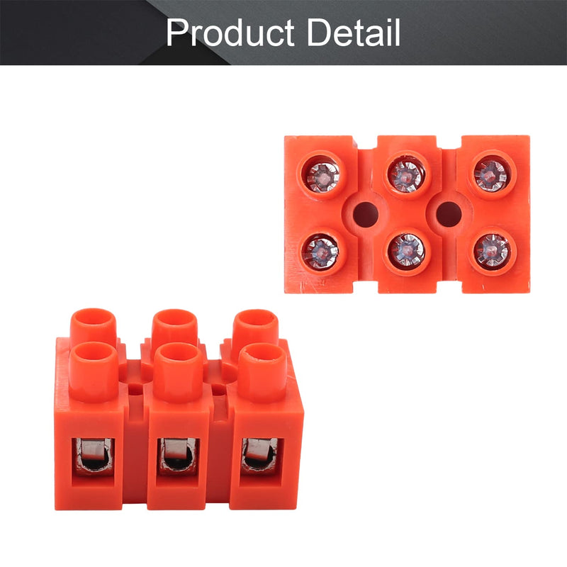 Bettomshin Terminal Block,Dual Row 3 Positions 600V 36A Screw Terminal Electric Barrier Strip Block Red,H2519-3 8Pcs