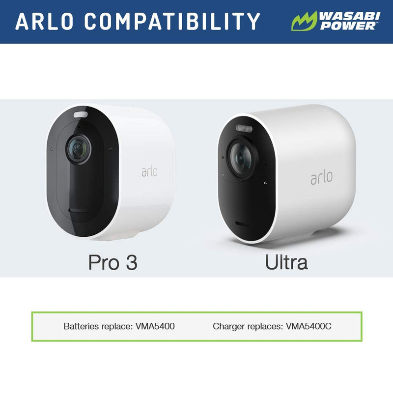 Wasabi Power Battery (2-Pack) and Dual Charger Arlo Pro 3, Ultra (VMA5400 & VMA5400C)