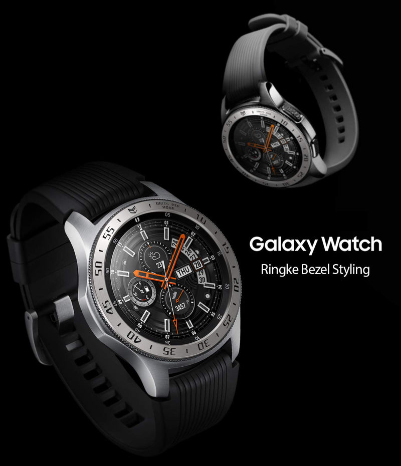 Ringke Bezel Styling for Galaxy Watch 46mm / Galaxy Gear S3 Frontier & Classic Bezel Ring Adhesive Cover Anti Scratch Stainless Steel Protection [Stainless] for Galaxy Watch Accessory GW-46-01 Silver Black Engraved (46-01)