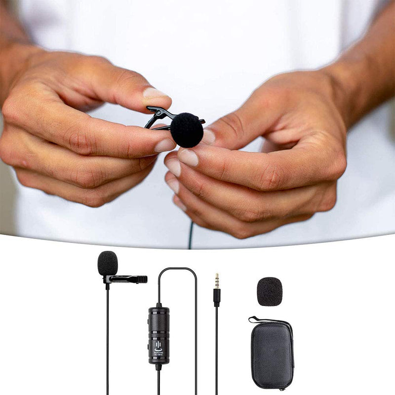 ANCLLO Lavalier Microphone Hands-Free Clip-on Lapel Mic with Omnidirectional Condenser for Smartphone Camera Live-steam Podcast Interview