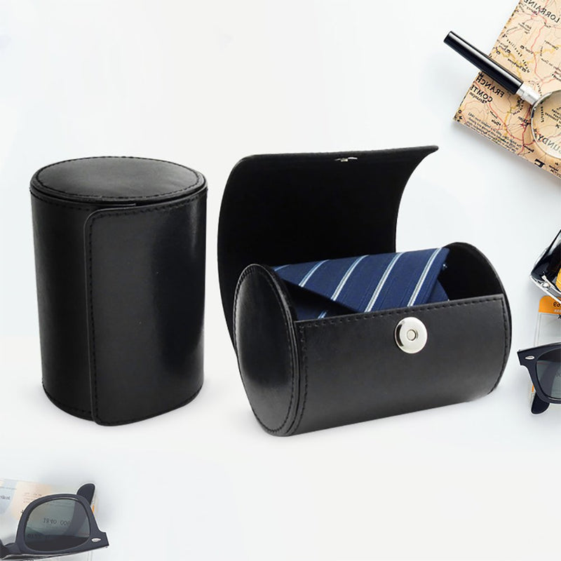 Tie Case Necktie Storage Travel PU Leather Bow Tie Packaging Gift Box Fosinz Black