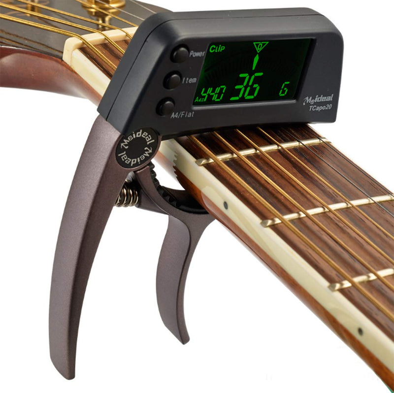 Dreokee Guitar Capo Tuner, for Bass Acoustic Electric Guitar Chromatic Professional Change Key (Coffee)