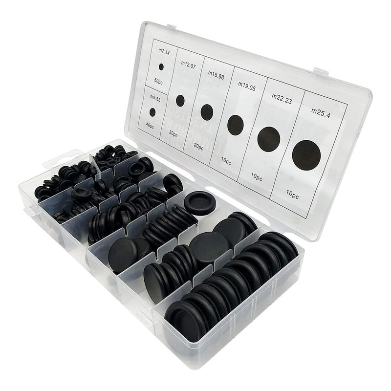 170pcs Black Rubber Grommet Assortment Set Hole Plug Set 7 Sizes Car Electrical Wire Gasket Kit for Wire, Plug and Cable