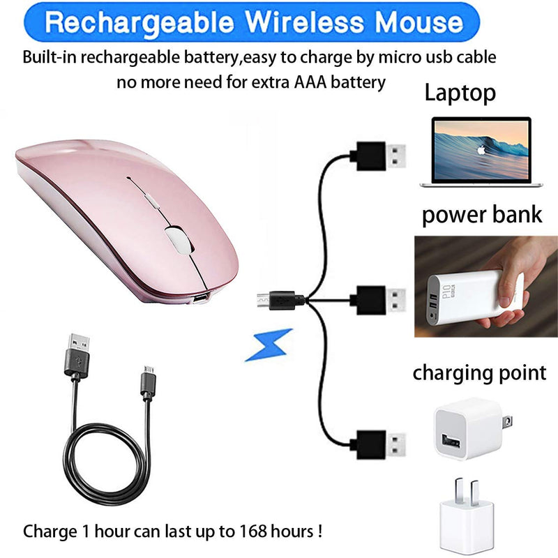 Rechargeable Bluetooth Mouse for iOS Tablet Pro Air Mini Mac Laptop Wireless Bluetooth Mouse for MacBook Pro MacBook Air Windows Notebook MacBook Chromebook(Rose Gold) rose gold