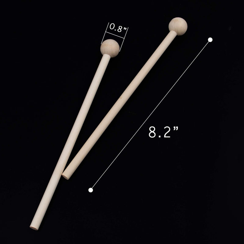 AUEAR, 8 Inch Long Wood Mallets Percussion Sticks for Xylophone Glockenspiel Percussion Energy Chime Wood Block and Bells