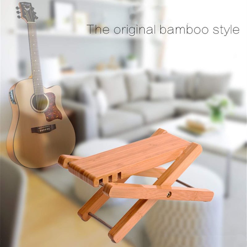 Miwayer Bamboo 4 Gears Adjustable Upscale Guitar Foot Rest Non-slip Foot Stool Foldable Footrest from 4.5" up to 8"，Accessory for Classical Acoustic Guitar Part