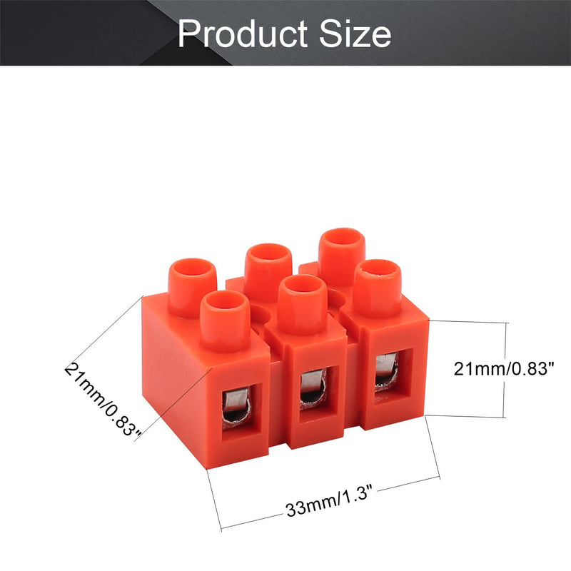 Bettomshin Terminal Block,Dual Row 3 Positions 600V 36A Screw Terminal Electric Barrier Strip Block Red,H2519-3 8Pcs