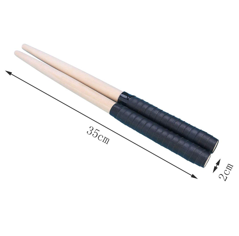 1 Pair Maibachi Taiko Drum Sticks Wood Drumsticks Taiko no Tatsujin Musical Instrument Accessories with Sweatband Grip Handle and 2 Replacement Grips(Black,350/20mm)