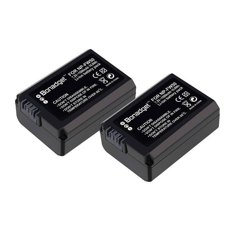 NP-FW50 Battery Bonadget 1500mAh 2pack Replacement Battery & Smart LCD Display Dual Charger Compatible with Sony Alpha A6500,A6400,A6300, A6000, A7S, A7, A7SII,A5100, A5000, A7R, A7RII Camera