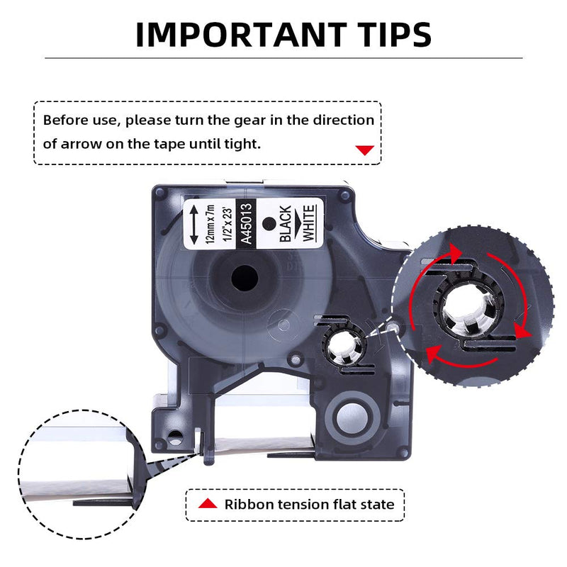 Compatible Dymo D1 Label Tape 45013 Replace for DYMO Label Maker Refills d1 A45013, Black on White, 1/2 Inch x 23 Ft for Dymo LabelManager 160 420P 210D 280 360D PnP Label Maker, 3-Pack