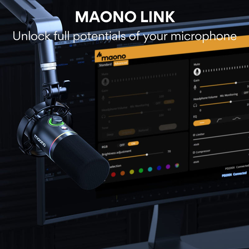 MAONO XLR/USB Podcast Microphone, PC Dynamic Microphone for Recording, Streaming, Gaming & Voice-Over, Metal Mic with Software, Tap-to-Mute, Headphone Jack, Gain Knob & Volume Control-PD200X