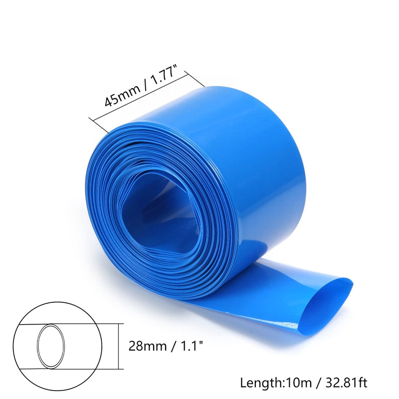 Bettomshin 1Pcs 1.77 inch Flat Width Battery Heat Shrink Tubing DIY Battery PVC Heat Shrink Wrap Tube 32.8 Ft Length Blue for 18650 Battery Pack
