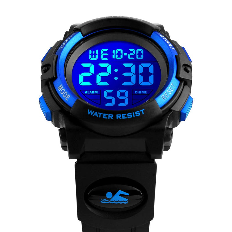 Kids Digital Watch Outdoor Sports 50M Waterproof Electronic Watches Alarm Clock 12/24 H Stopwatch Calendar Boy Girl Wristwatch Blue Black