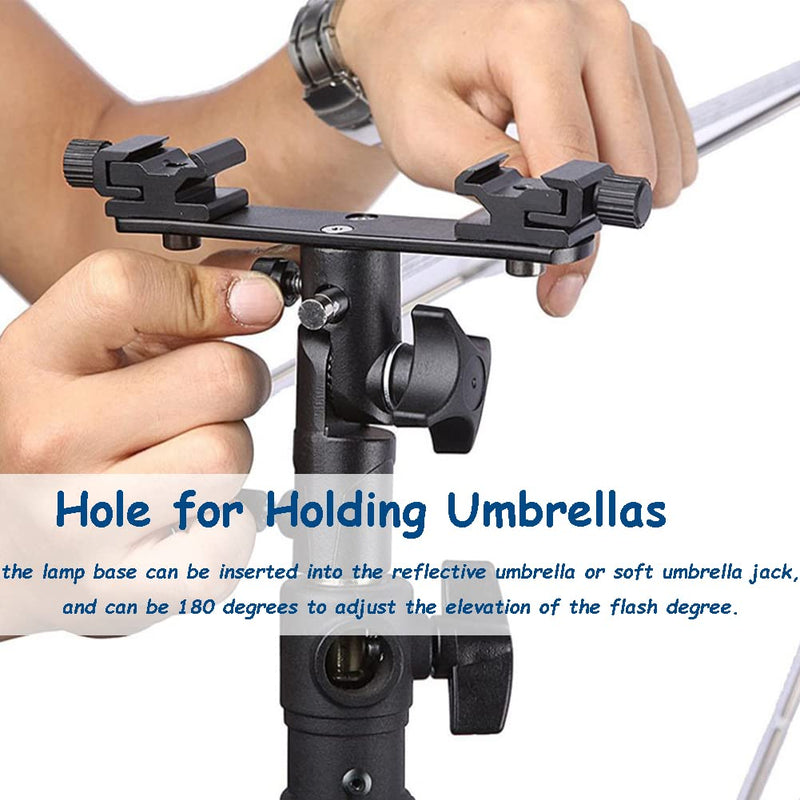 Diyeeni Camera Flash Brackets, Speedlight Mount Dual Hot Shoe Speedlight Stand, 1/4" to 3/8'' Umbrella Holder Light Stand Bracket for Photo Video Photography