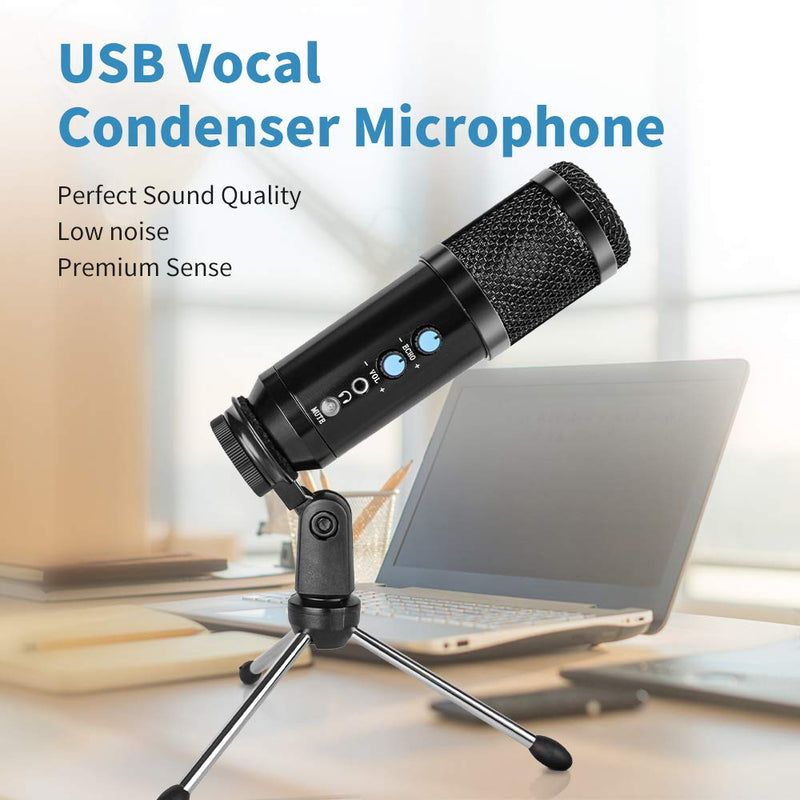 [AUSTRALIA] - USB Microphone, Metal Condenser Recording Microphone for Laptop MAC or Windows Cardioid Studio Recording Vocals, Voice Overs,Streaming Broadcast and YouTube Videos Black 