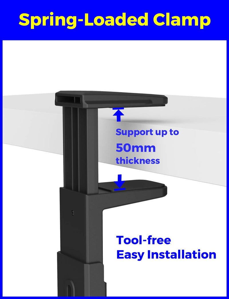 PC Gaming Headset Headphone Hook Holder Hanger Mount, Headphones Stand with Adjustable & Rotating Arm Clamp, Height Adjustable 2 in 1 Design, Universal Fit, Built in Cable Clip Organizer EURPMASK