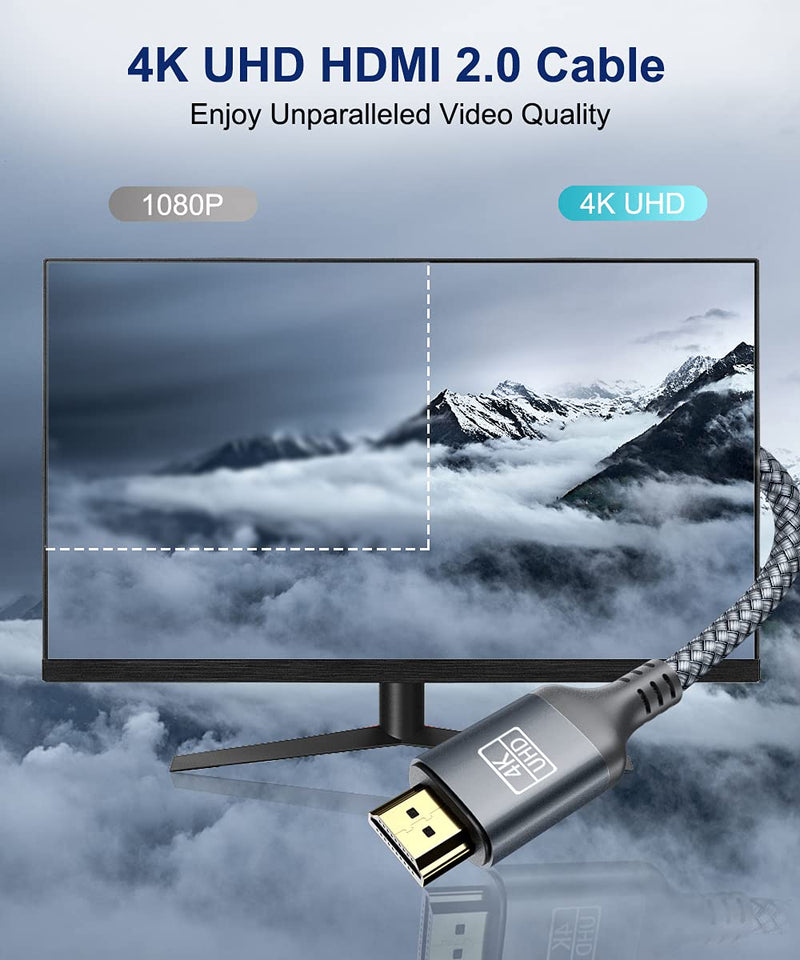 4K Hdmi Cable 30FT, Akoada 18Gbps High Speed Hdmi 2.0 Ethernet-24AWG Nylon Braided Cable 4K 60Hz HDR Video HDCP2.2 3D 2160P 1080P ARC Compatible with UHD TV,PS4 / 3,X-Box, Monitor 4K Fire Netflix etc Grey