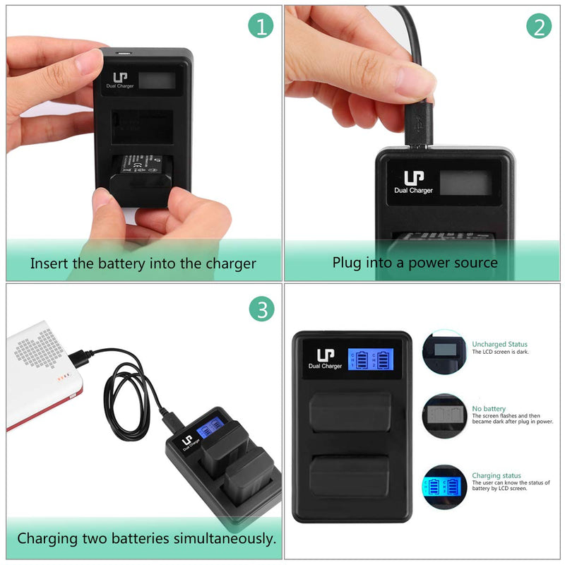 NP-FW50 Dual Slot Battery Charger (LCD Display, USB Port), LP Charger Compatible with Sony Alpha A6000, A6400, A6100, A6300, A6500, A5100, A7, A7 II, A7R, A7R II, A7S, A7S II, RX10, NEX-3/5/7 Series