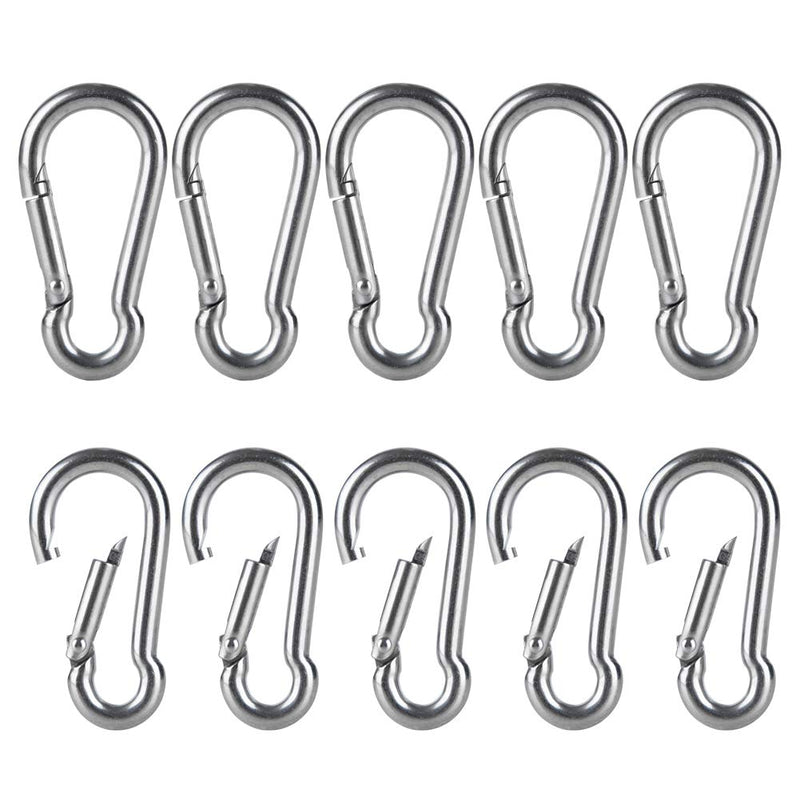 AOWESM Stainless Steel Spring Snap Hook Carabiner - Heavy Duty Carabiners - 304 Stainless Steel Clips (M5 - Set of 10) M5 - Set of 10