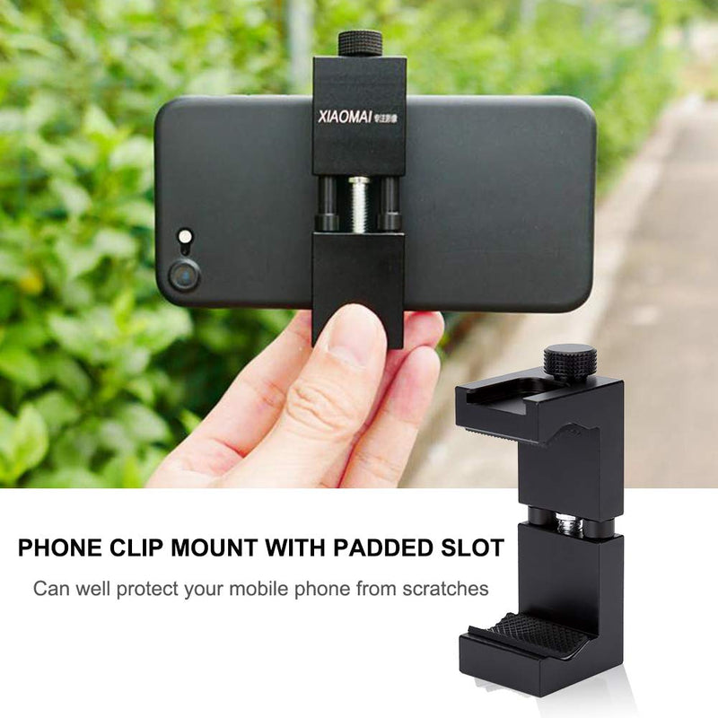 Phone Holder Clamp, Universal Adjustable Smartphone Clip Holder Mount Bracket, Aluminum Alloy Phone Tripod Adapter with Cold Shoe Mount