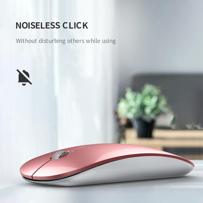[AUSTRALIA] - Uiosmuph Wireless Mouse, USB C Rechargeable Computer Mouse, Slim Silent Mice 2.4GHz Optical with USB Nano Receiver and Type C Receiver for Laptop/Mac/PC Rose Gold 