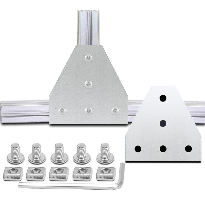 Qjaiune 4Pcs 2020 T Shape Joint Plates, T Slot Aluminum Extrusion Plate with T Nuts, Outside Corner Bracket Joint Board Connection for 2020 Series Aluminum Extrusion Profile with Slot 6mm (Silver) T Shape - 4 Pack Silver