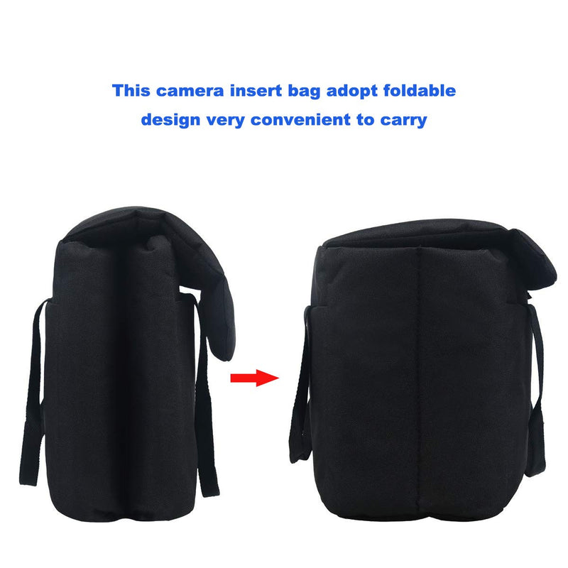 BOMKEE Camera Inserts Lens Padded Insert Liner DSLR SLR Protective Bag Camera Cube Roomy Case Waterproof Foldable Pouch for Camera Lens Accessories Sony Canon Nikon Olympus (Black) Black