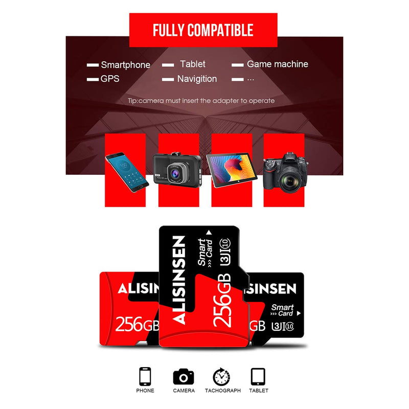 Micro SD Card 256GB Memory Card 256GB TF Card Class 10 High Speed with A Free SD Card Adapter for Android Smart-Phones/Camera/Tablets/Surveillance Tachograph