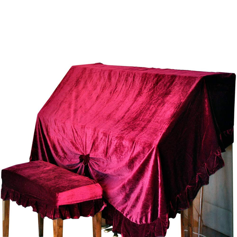NUZAMAS Velvet Piano Dust Cover and Piano Double Stool Cover Extra Thick Protection Against Dust and Scratches (Deep Red)