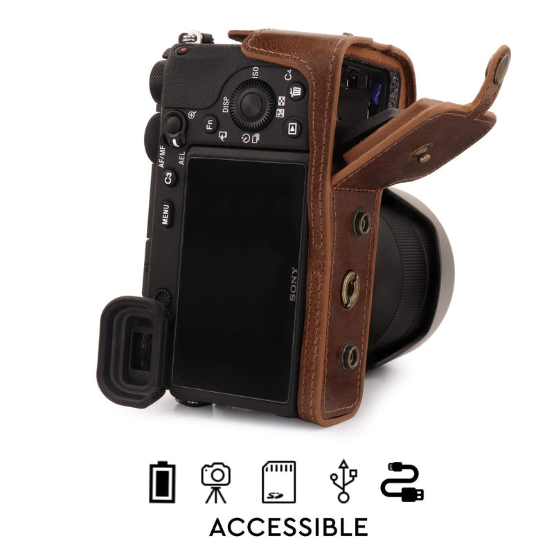 MegaGear Ever Ready Genuine Leather Camera Case Compatible with Sony Alpha A6600 Dark Brown