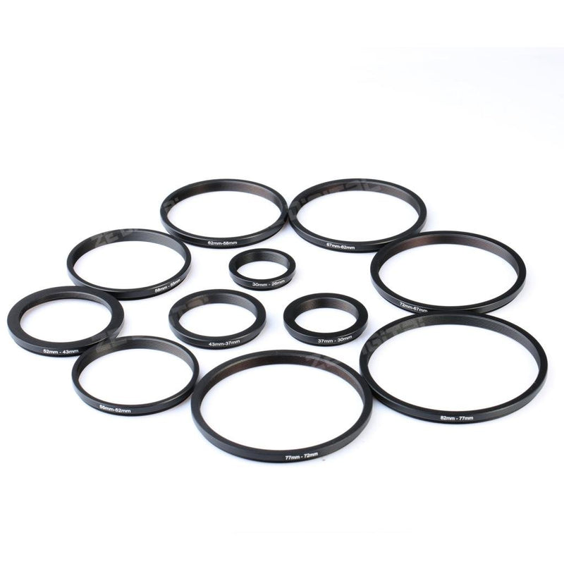 Step Down Rings for Filters, K&F Concept Metal 11pcs Lens Filter Step Down Adapter Ring Kit 43-37MM 52-43MM 55-52MM 58-55MM 62-58MM 67-62MM 72-67MM 77-72MM 82-77MM for DSLR Camera