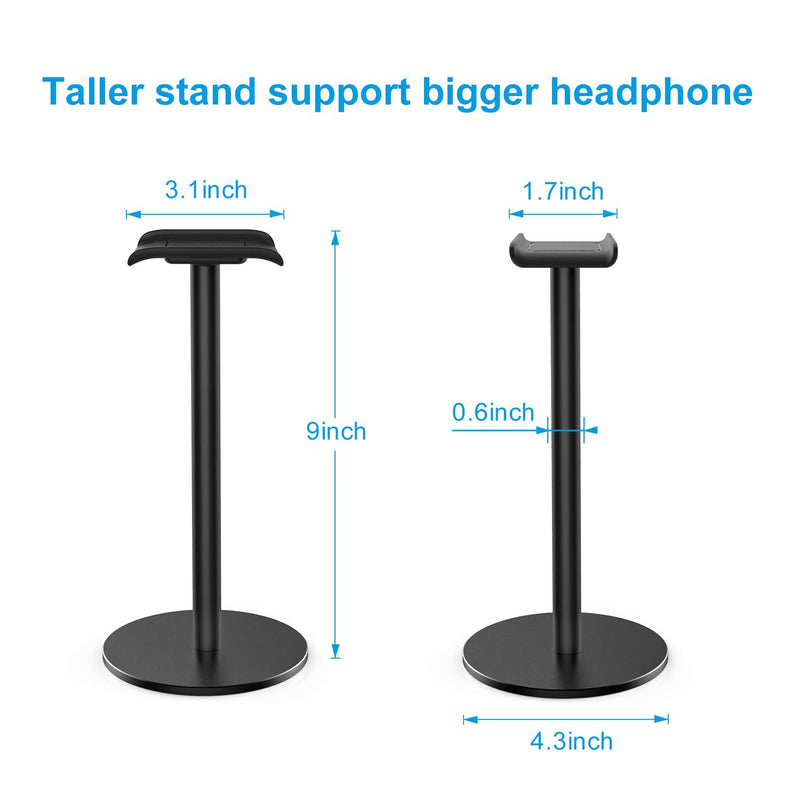 Full Aluminum Headphone Stand Headset Holder Gaming Headset Holder with Non-Slip Silicone Earphone Stand for All Headphone Sizes (Black) Black