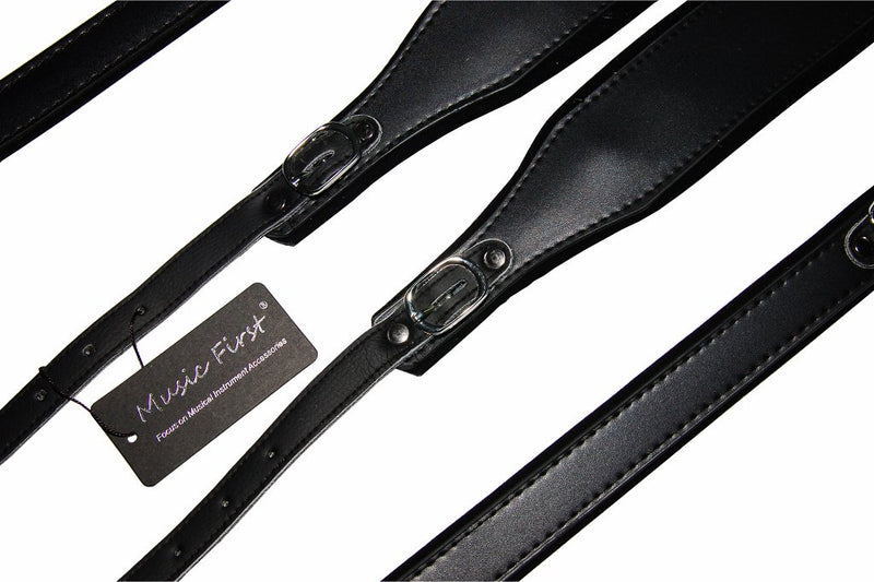 MUSIC FIRST Black Genuine Leather Super Wide Thick Comfortable 96 120 BASS Accordion Shoulder Strap Set Accordion Belt With FAST-ON BACK STRAP