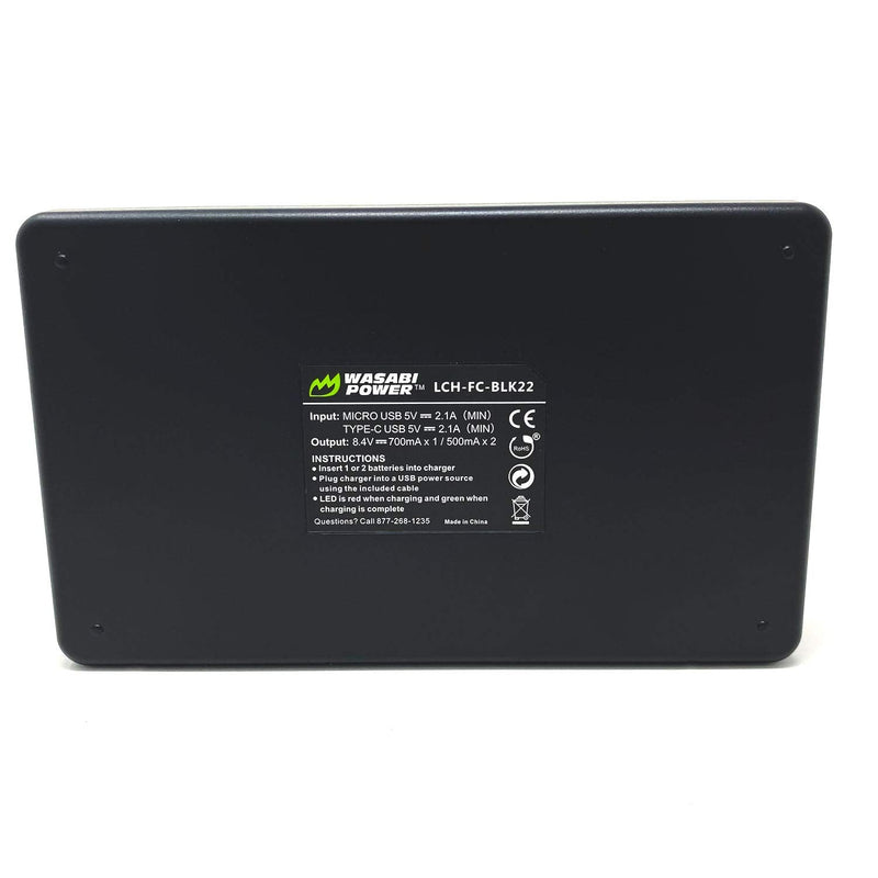 Wasabi Power USB-C Dual Battery Charger for Panasonic DMW-BLK22 and Lumix DC-S5, GH6, GH5 II, DC-S5KK