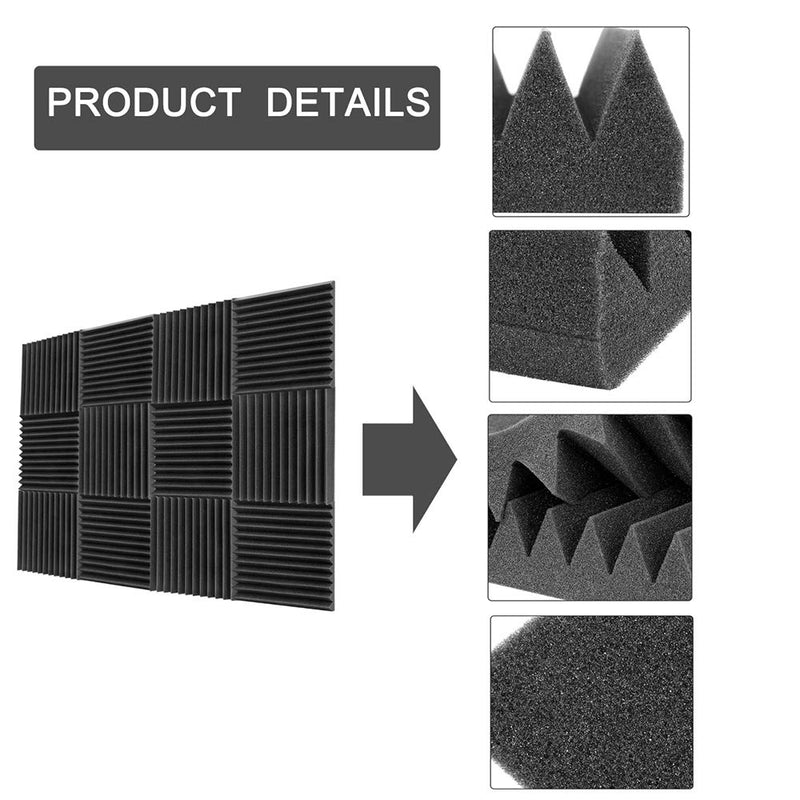 EKUPUZ Acoustic Panels - 12Pcs Acoustic Foam Panels Wedge 2 X 12 X 12 Soundproof Studio Wall Tiles,Studio Foam Wedges - High Density Panels - Soundproof Wedges Easy Install Black