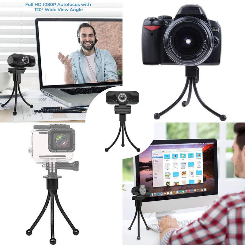 Webcam Camera Tripod - Mini Computer Cameras Flexible Stand, Lightweight Adjustable Small Tripods Stand for Conference Room Desktop(Black)