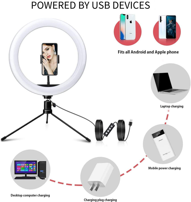LED Selfie Ring Light 10" with Adjustable Tripod Stand, Bluetooth Remote Shutter for Live Stream/Makeup/YouTube Video/Photography, Compatible with iPhone & Android