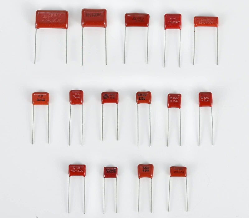 Molence 180PCS 15 Values Metallized Film Capacitor, 400V 630V 0.001uF to 0.56uF CBB22 Polypropylene Film DC Capacitor Assortment Kit