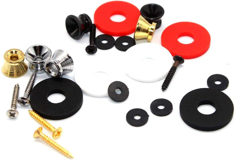 24Pcs Guitar Strap locks Button Kits Including Metal Blocks Button End Pins with Silicone Guitar Screw Washer for Most Guitars