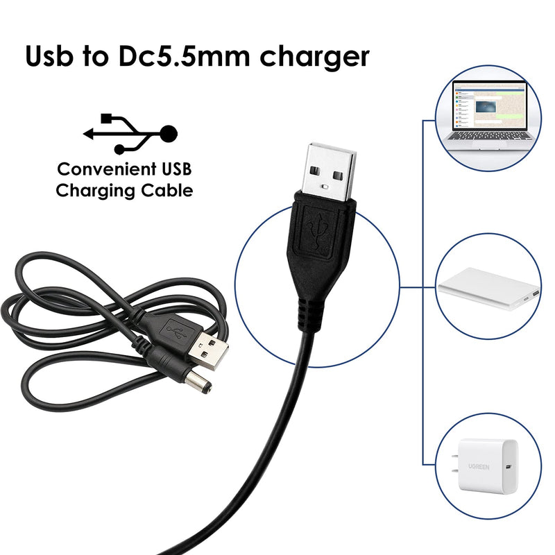 Onite 2pcs USB to DC 5.5x2.1mm Power Cable, 20AWG 3.3ft Barrel Jack Center Pin Positive Charger Cord for LED Strip