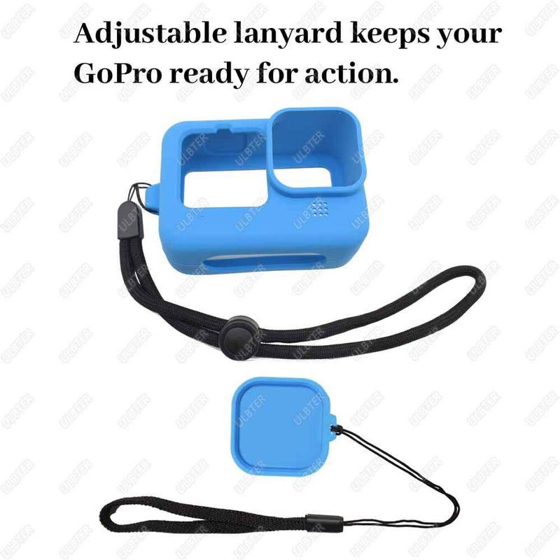 Blue Rubber Sleeve for GoPro HERO9 + Lanyard + Lens Cap Cover + Lens Cap Keeper ，ULBTER Silicone Protective Case for GoPro Hero 9 Black Action Camera Accessory Blue