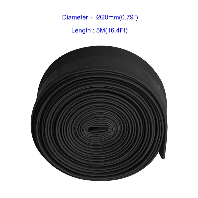 Aoje-Link 20mm ID Black Heat Shrink Tubing Shrinkable Tube 5M(16.4Ft) 1pcs 20mm x 5M(Ф*L)