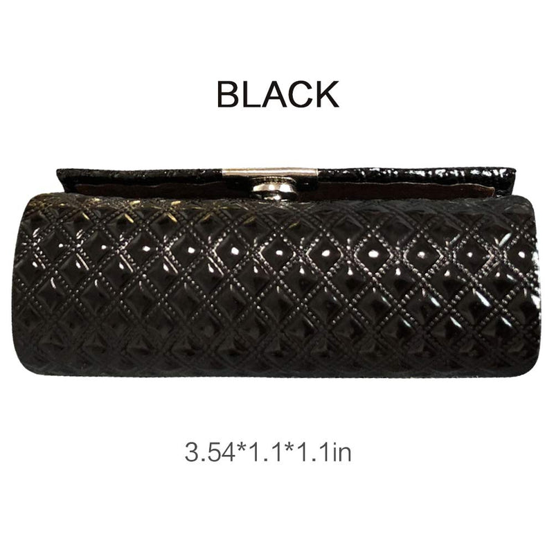 WINGOFFLY Leather Lipstick Case Holder with Mirror Bag Organizer for Purse Cosmetic Storages for Mothers Day Gifts(Black 1, Snap Closure) Black 1