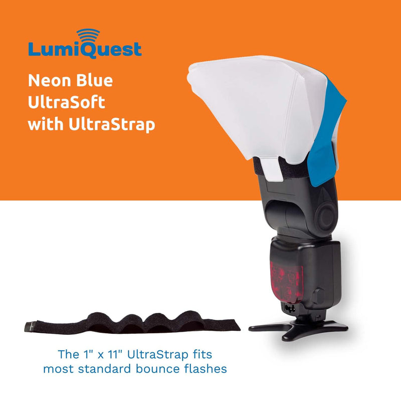 LumiQuest Ultrasoft Frosted Photography Lighting Diffuser, Compact Modifier with UltraStrap, Camera Lighting, Universal Portable Studio Lights for External Camera Flashes, Photo Light, Neon Blue