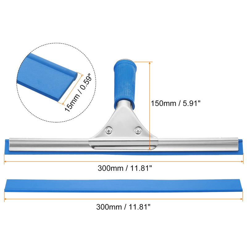 MECCANIXITY Shower Squeegee Stainless Steel Window Cleaning Tool with Replacement Rubber for Shower Glass Door, Bathroom Mirror, Marble Wall, 12 Inch, Blue