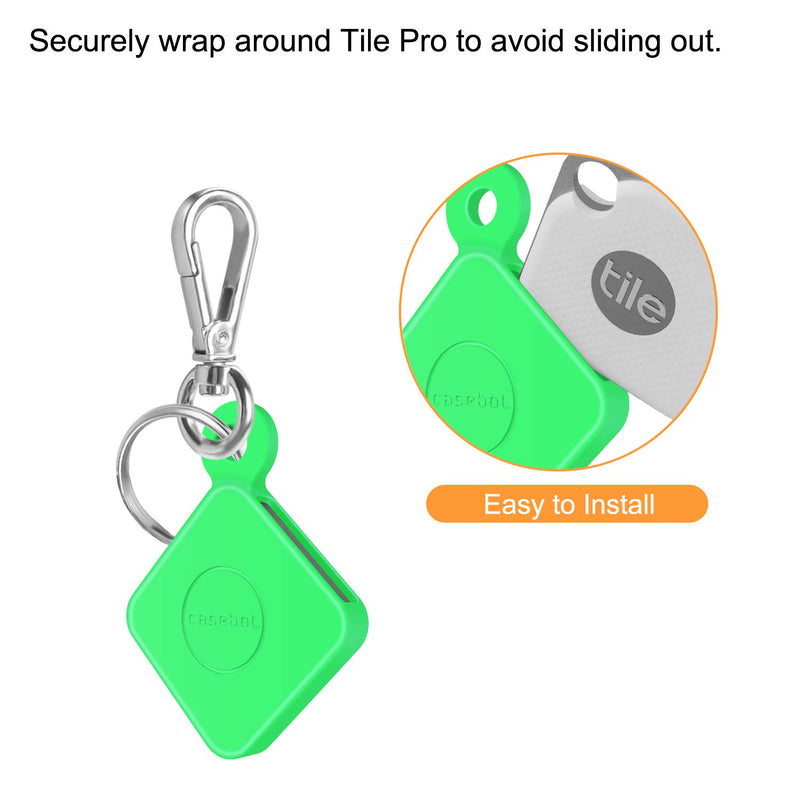 [2 Pack] Fintie Silicone Case with Carabiner Keychain for Tile Pro (2020 & 2018), Anti-Scratch Lightweight Soft Protective Sleeve Skin Cover, Green-Glow in The Dark Green-Glow in The Dark x 2