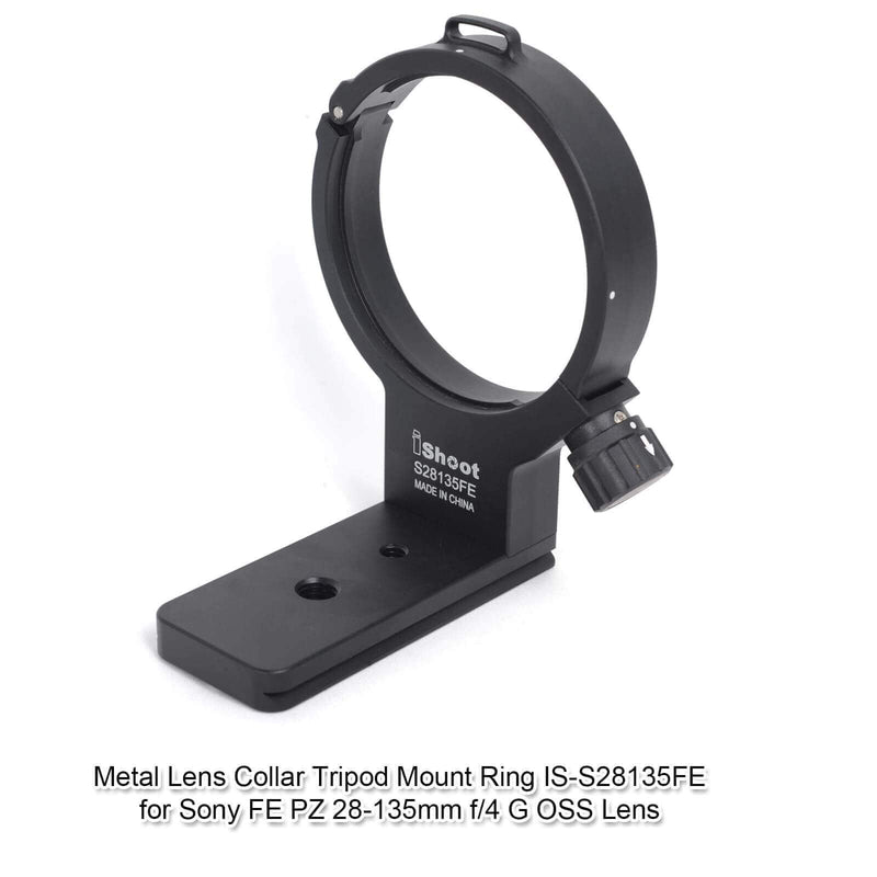 iShoot Lens Collar Support Compatible with Sony FE PZ 28-135mm f/4 G OSS SELP28135G, CNC Machined Lens Tripod Mount Ring, Bottom is ARCA Fit Quick Release Plate for ARCA-Swiss Type Tripod Ball Head