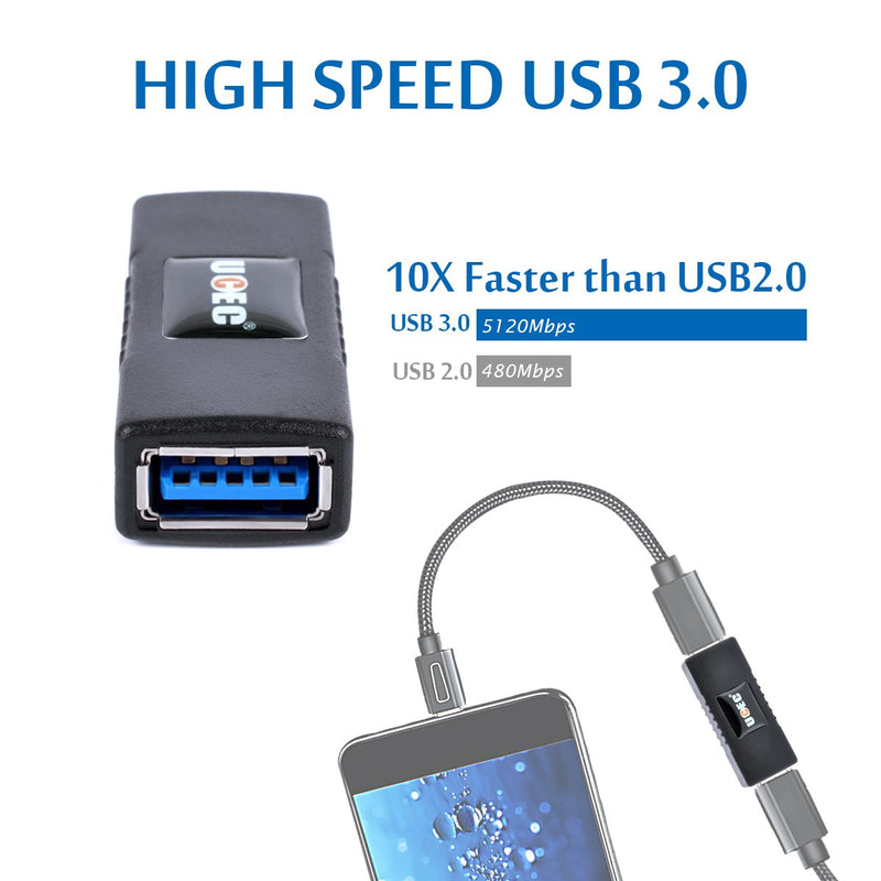 UCEC USB 3.0 Adapter - Type A Female to Female -Connector Converter Adapter - Black Female Coupler Black