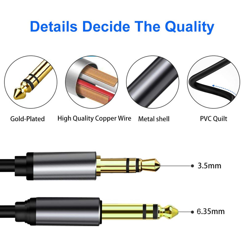 3.5mm to 6.35mm Audio Cable,Yeung Qee Gold Plated 3.5mm 1/8" Male to 6.35mm 1/4" Male TRS Stereo Audio Cable, for iPod, Laptop,Home Theater Devices,and Amplifiers (15ft/5m, Black) 15ft/5m