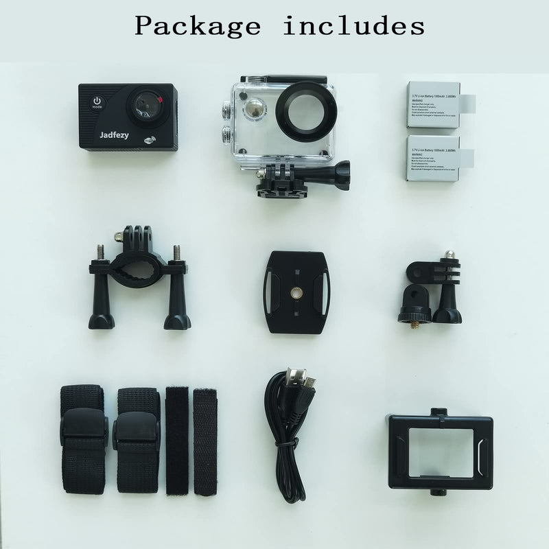 [AUSTRALIA] - Jadfezy WiFi Action Camera Ultra HD 1080P, 12MP Sports Camera Wide-Angle 2" LCD Screen, 30m/98ft Underwater Waterproof Camera with 2 Batteries and Accessories Kit for Helmet and Bicycle etc. FHD 1080P WiFi 